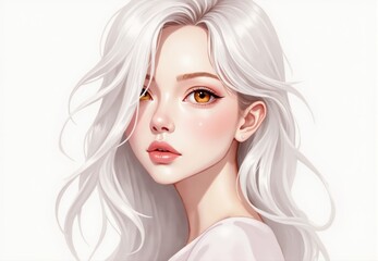 Fototapeta premium Digital Illustration of Woman with White Hair and Amber Eyes
