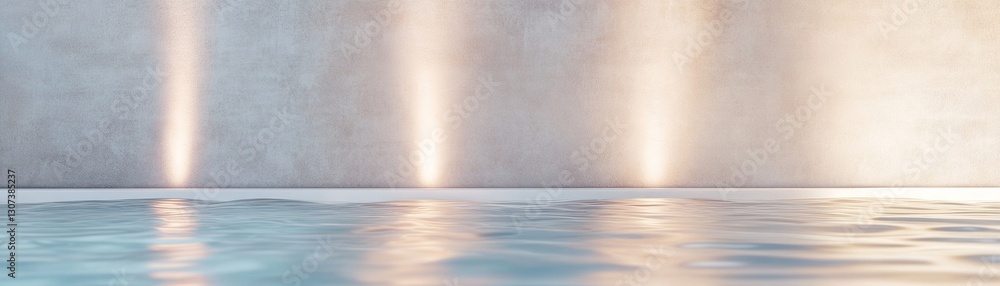 Poster a serene setting features a smooth concrete backdrop illuminated by gentle light reflections on soft