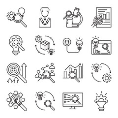 research and development set of web icons in line style. research, development, innovation, R&D and science. Vector illustration