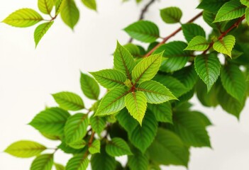 Fototapeta premium Vibrant green leaves, intricate details, crisp white backdrop, green, illustration