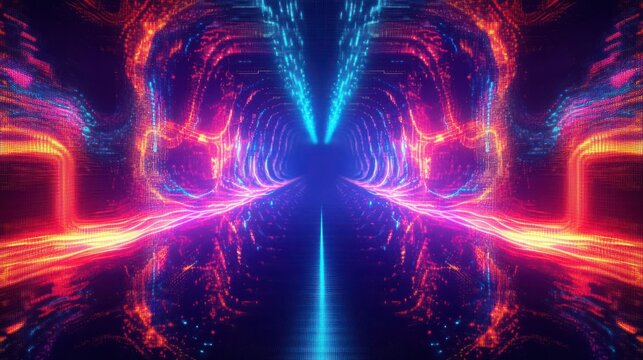 Abstract pixelated elements, neon glitch harmony