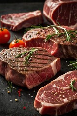 Raw Beef Steak with Vegetables, Food Meat Wallpaper, using generative ai