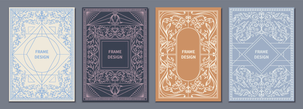 Floral frame. Ornament pattern for cover, antique border or old retro card. Elegant luxury letter template. Vertical premium posters. Wedding invitations. Copy space for text. Vector design