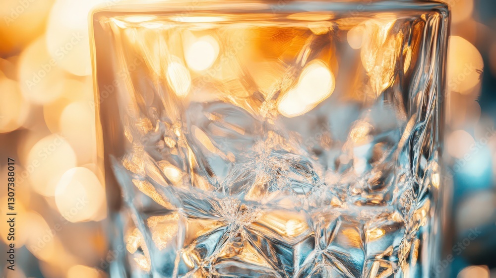 Poster Close-up of a glass with abstract reflections and bokeh background