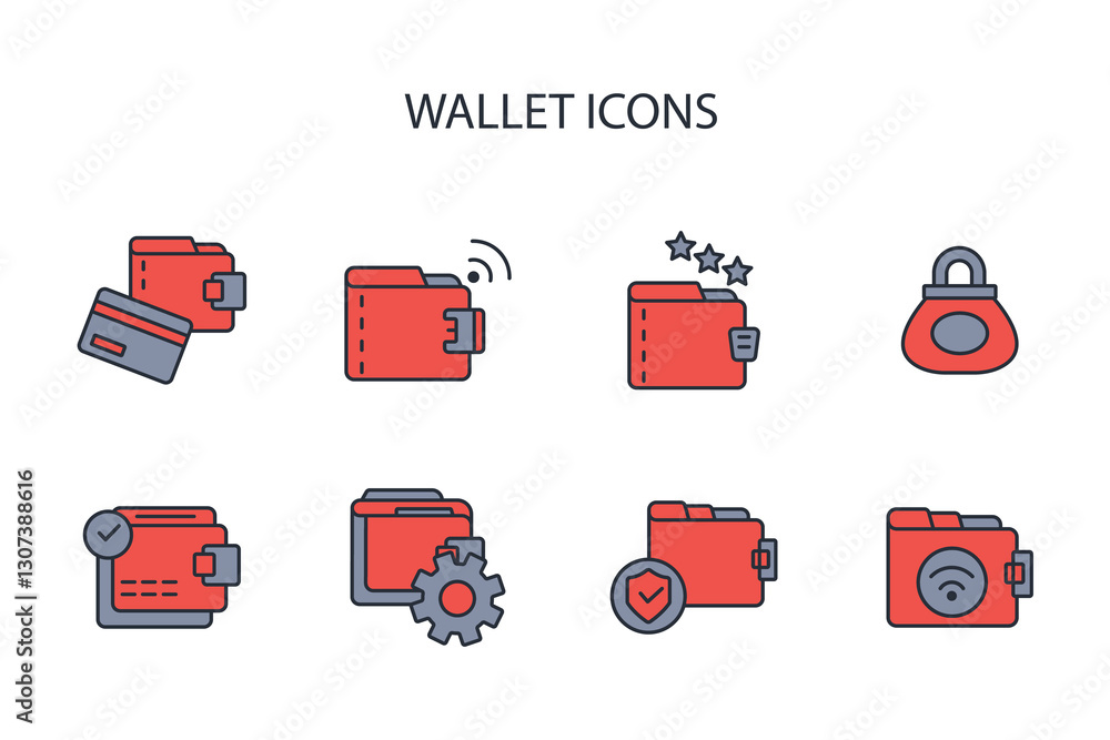 Poster wallet icon set.vector.editable stroke.linear style sign for use web design,logo.symbol illustration