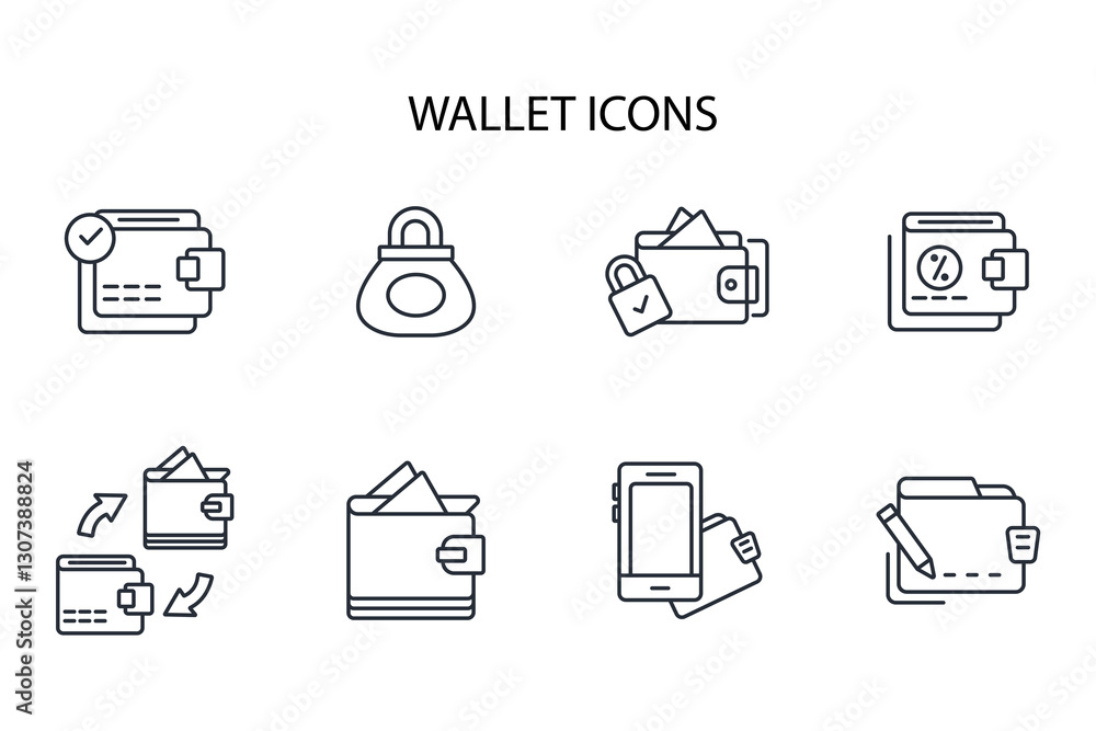 Poster wallet icon set.vector.editable stroke.linear style sign for use web design,logo.symbol illustration