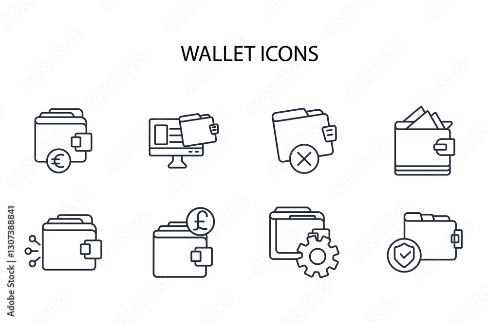 Poster wallet icon set.vector.editable stroke.linear style sign for use web design,logo.symbol illustration