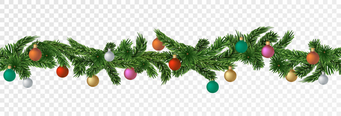  Christmas garland on a transparent background. Vector frame for banners, posters, cards. Christmas realistic winter theme, vector, png. © Iryna