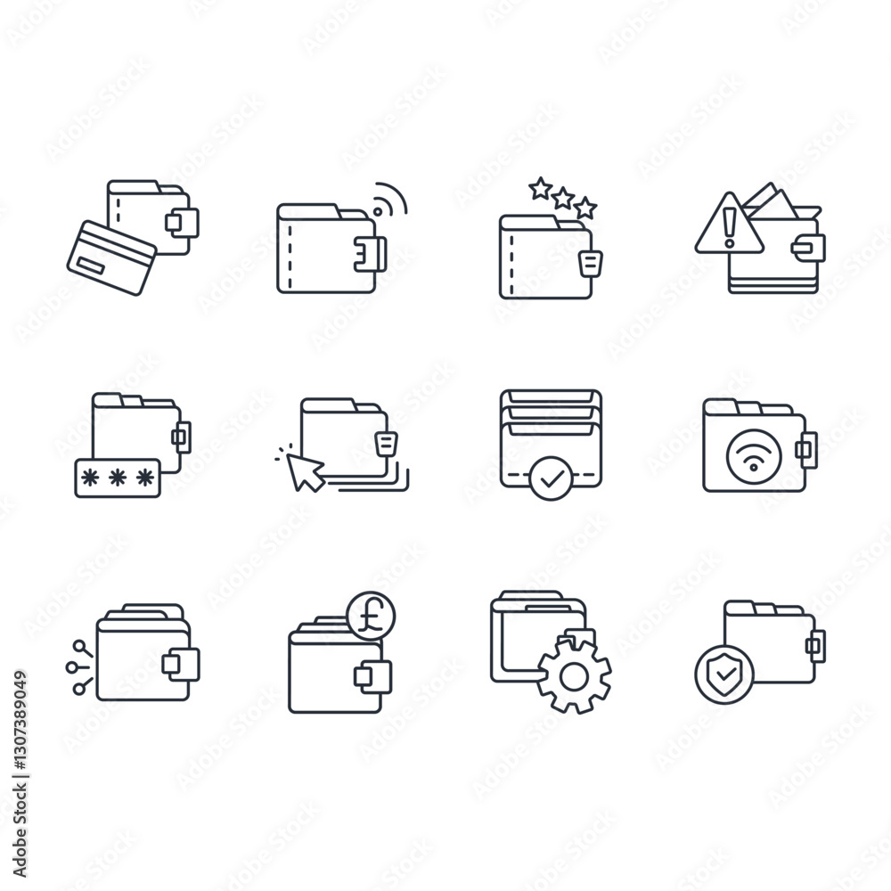 Poster wallet icon set.vector.editable stroke.linear style sign for use web design,logo.symbol illustration