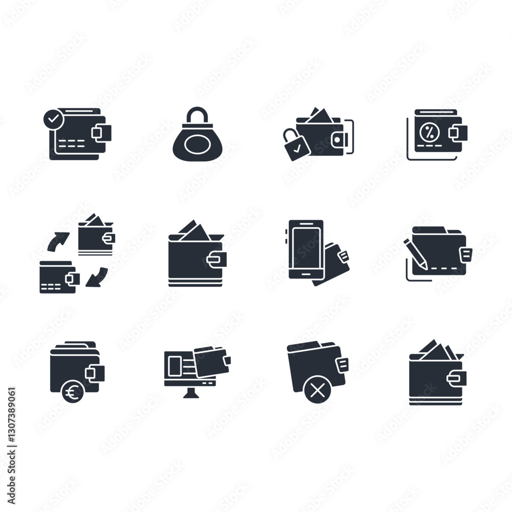Poster wallet icon set.vector.editable stroke.linear style sign for use web design,logo.symbol illustration