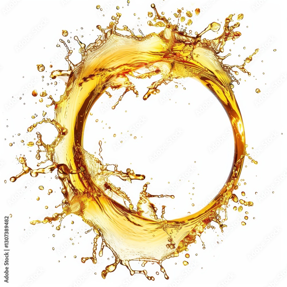 Poster circular splash of beer with dynamic swirls and crisp details in refreshing golden color