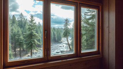 Wooden frame opens a window to sky and sunlit room