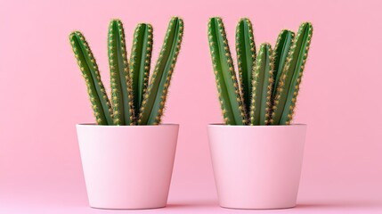 Two pink-potted cacti set against a pastel backdrop, perfect for home decoration