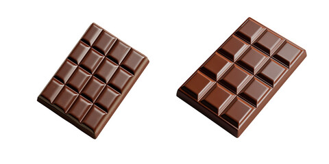 Fototapeta premium two delicious chocolate bars presented. They are rich brown color and perfectly segmented into squares