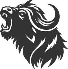 Buffalo with mouth open and roaring in rage animal vector silhouette
