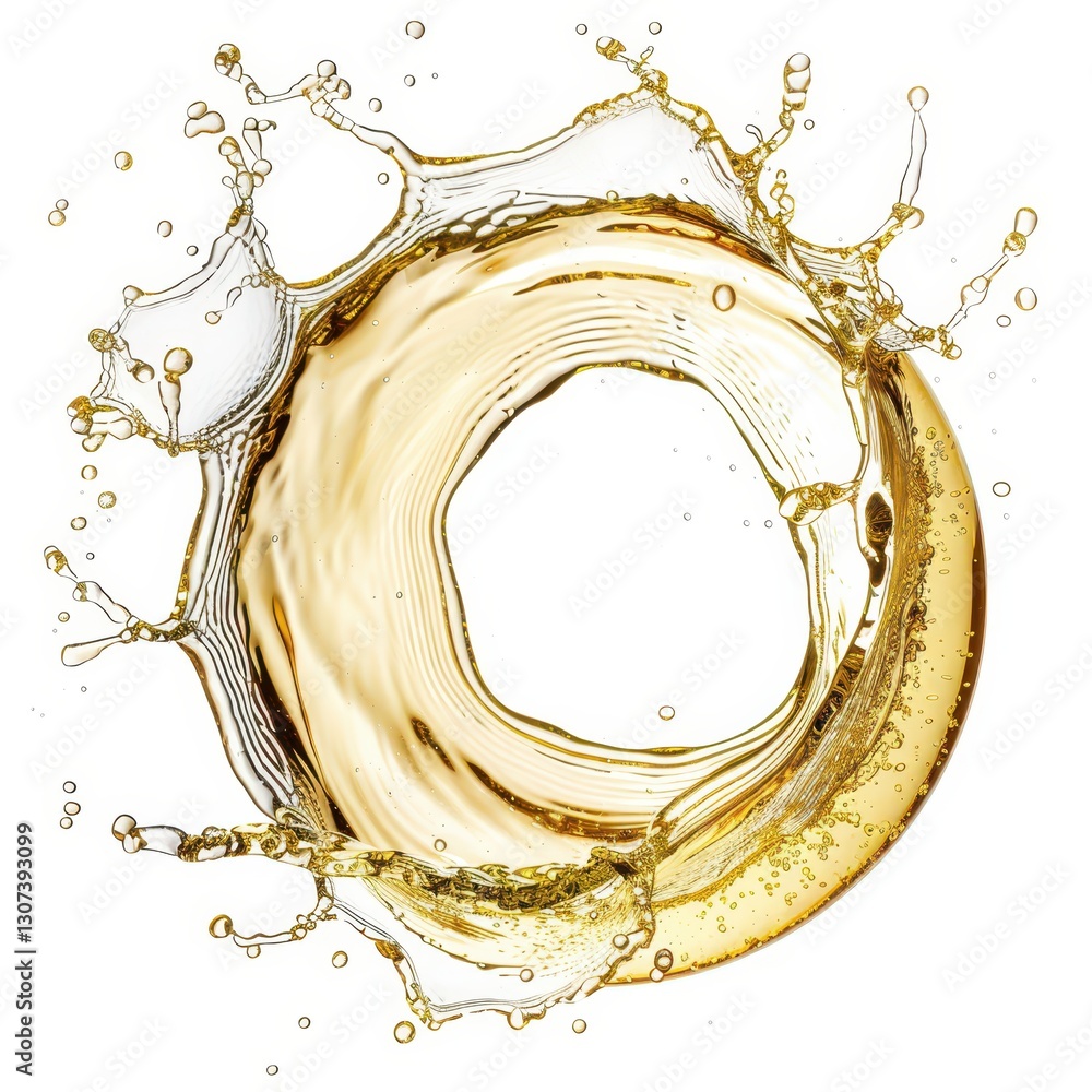 Poster circular champagne splash creating dynamic water effect with golden hues