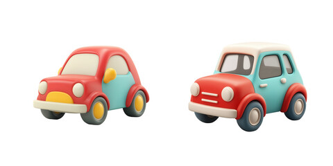 Fototapeta premium two colorful toy cars against a simple background, one with a red and blue color scheme and another with a different combination of shades