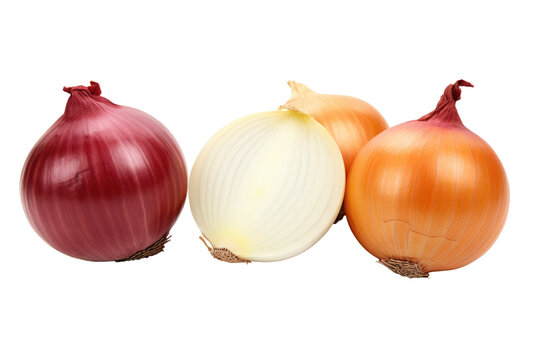 A set of onions on transparent background