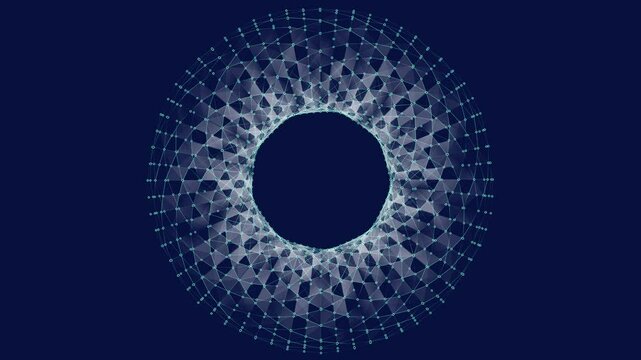 Abstract futuristic wireframe torus shape with grid on blue. Concept for technology and science.