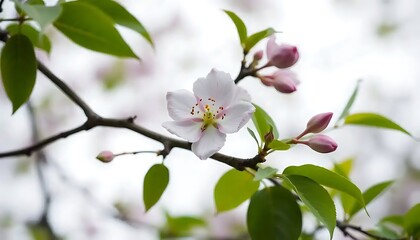 Delicate pink blossom with fresh green leaves heralds the arrival of spring