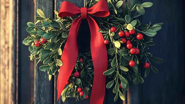 Classic mistletoe decoration with a pretty red ribbon