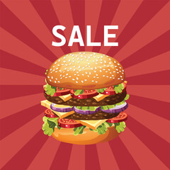 Burger SALE Advertisement Template Vector Copy Space