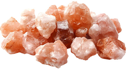 Pink Salt Crystals Glimmering, Isolated on White Background