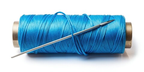 Blue Thread Spool Needle Top View Food Photography Still Life Image