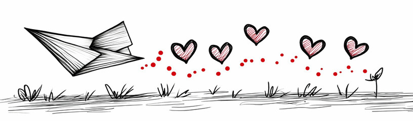 Obraz premium Paper plane carrying love over grass