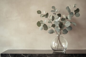 Minimalist eucalyptus vase on marble countertop
