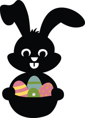 Cute Easter Bunny Holding Colorful Eggs