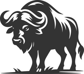 A buffalo with a wide stance, looking aggressive and dominant animal vector silhouette