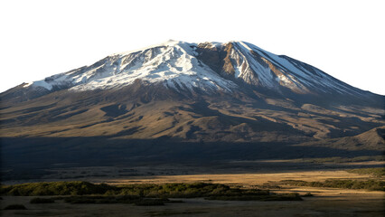 Mount Kilimanjaro with snow-covered summit on transparent background