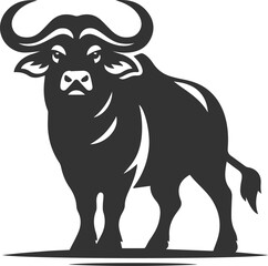 A buffalo with a wide stance, looking aggressive and dominant animal vector silhouette