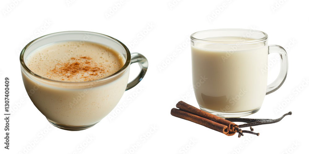 Poster isolated eggnog with a cinnamon stick is positioned on a transparent surface