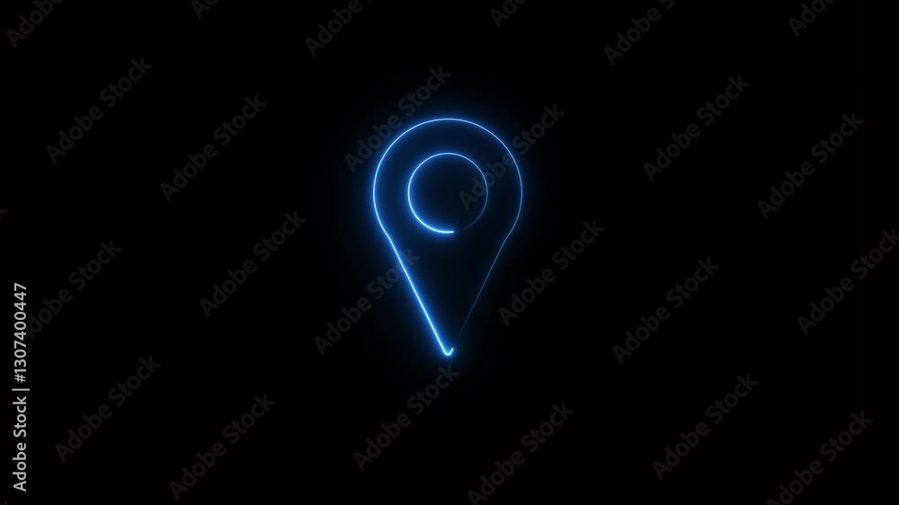 Poster location icon animation concept on background .looping animation. glowing neon cyan red color locati