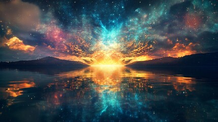 Obraz premium Ethereal Earth Glow and Starry Sky Digital Art