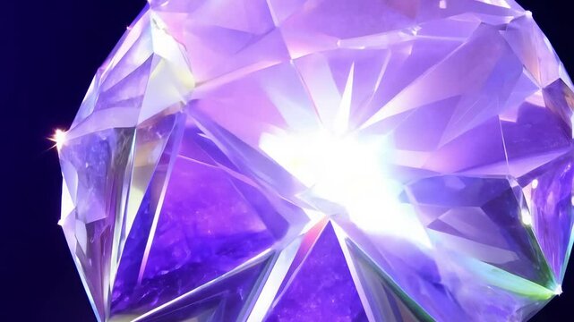 Vibrant fluorite cluster, 360-degree orbit video, backlit highlights, purple and green zoning, translucent, internal structure, macro, light passes, establishing scene
