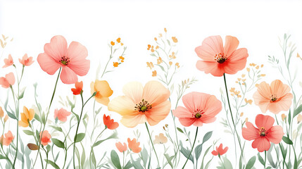 Fototapeta premium Painting of a field of flowers with a white background