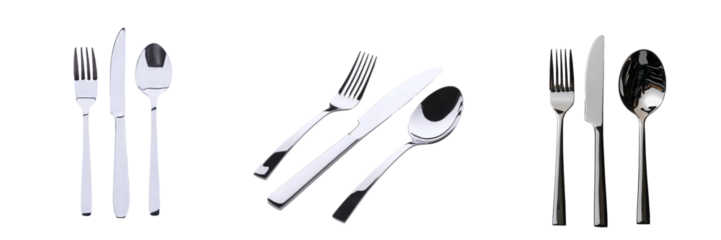 An isolated fork and knife are presented on a transparent background, accompanied by a clipping path, in png format