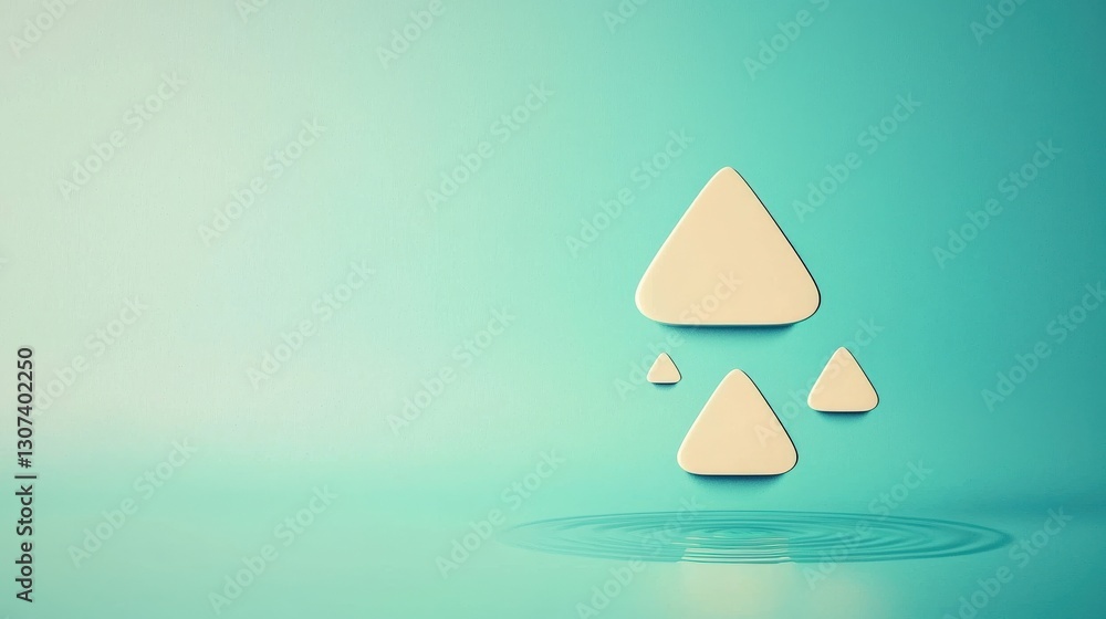 Poster material science nanomaterials concept. abstract geometric shapes with water reflection on a soft ba
