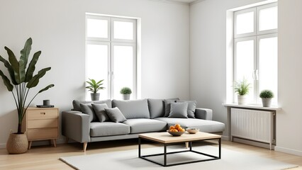 Spacious empty living room with wooden flooring