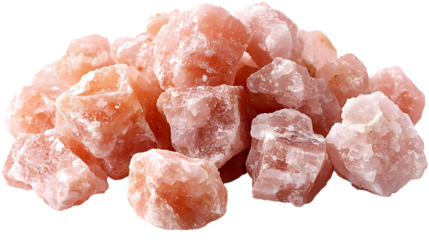 Pink Salt Crystals Glimmering, Isolated on White Background