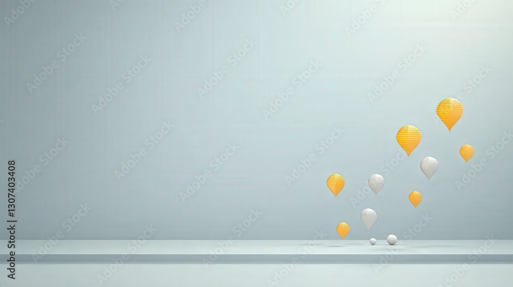 Poster material science nanomaterials concept. floating colorful balloons against a minimalistic background