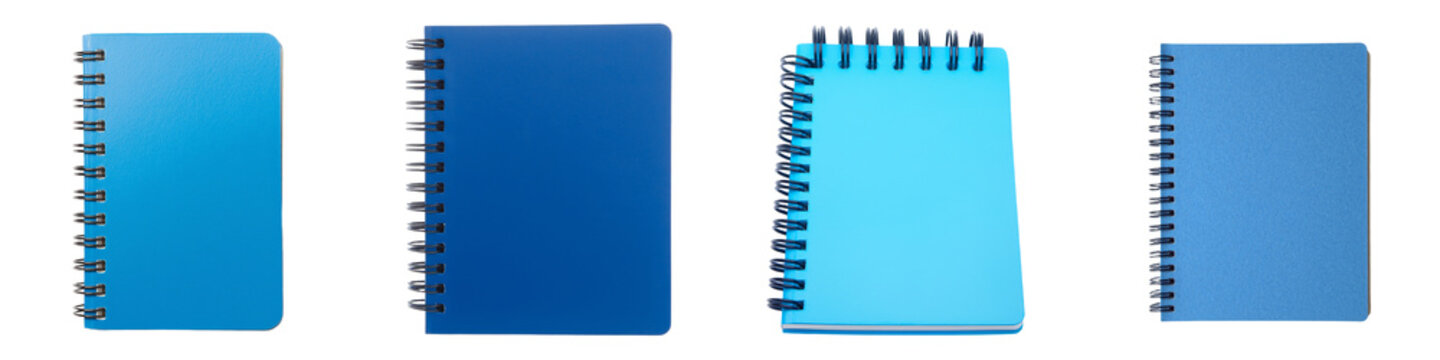 Isolated on a white background is a spiral notebook that boasts a cover in a lively shade of blue