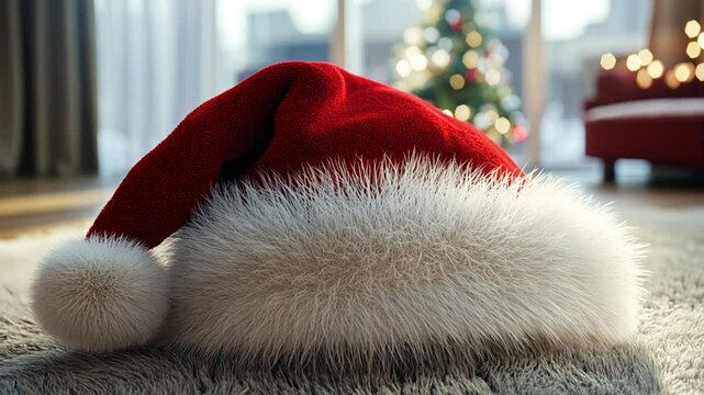 Santa Claus hat with very detailed and realistic fur texture footage,hd,4k