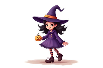 Enchanting Halloween Cartoon Witch: Watercolor Charm & Imagination