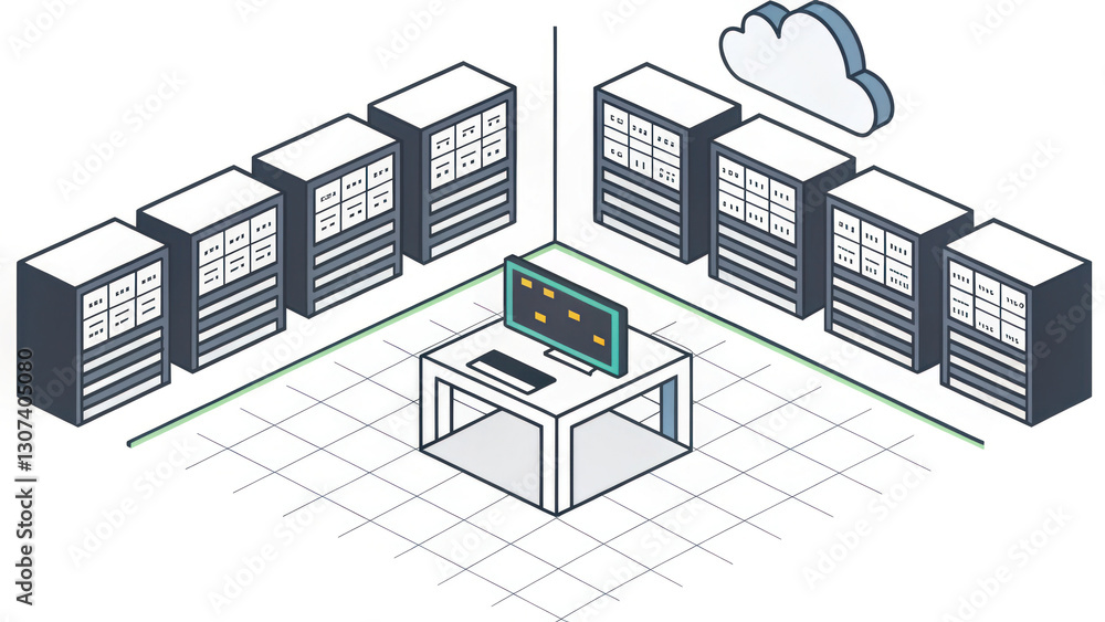 Aufkleber high tech data transfer processing hub with modern servers and cloud