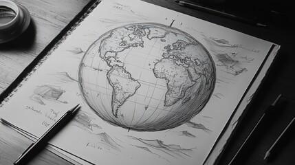 Artistic Globe Sketch: A Creative Exploration of World Cartography and Perspective