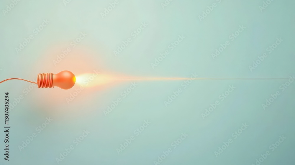 Poster material science nanomaterials concept. lightbulb emitting a beam of light against a soft background